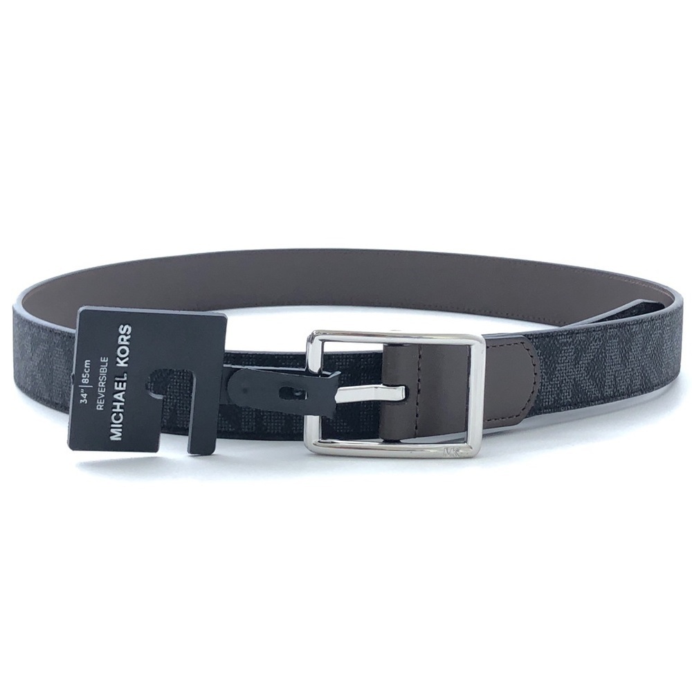 Michael Kors ML Logo Reversible Black Brown Leather Belt 34”
